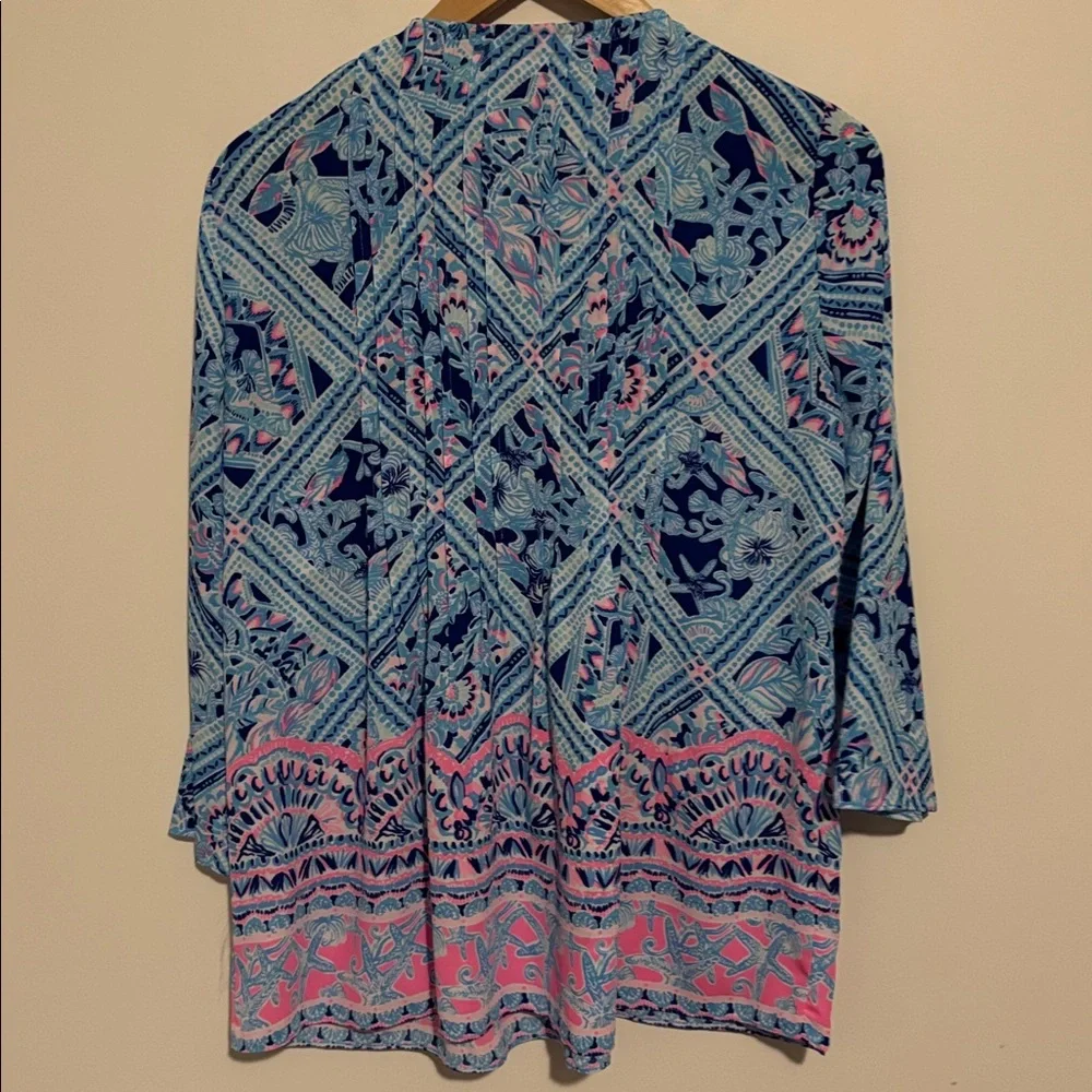 Lilly Pulitzer Marilina Pintucked Tassel-Tie 3/4-Sleeve Top - Picture 6 of 7